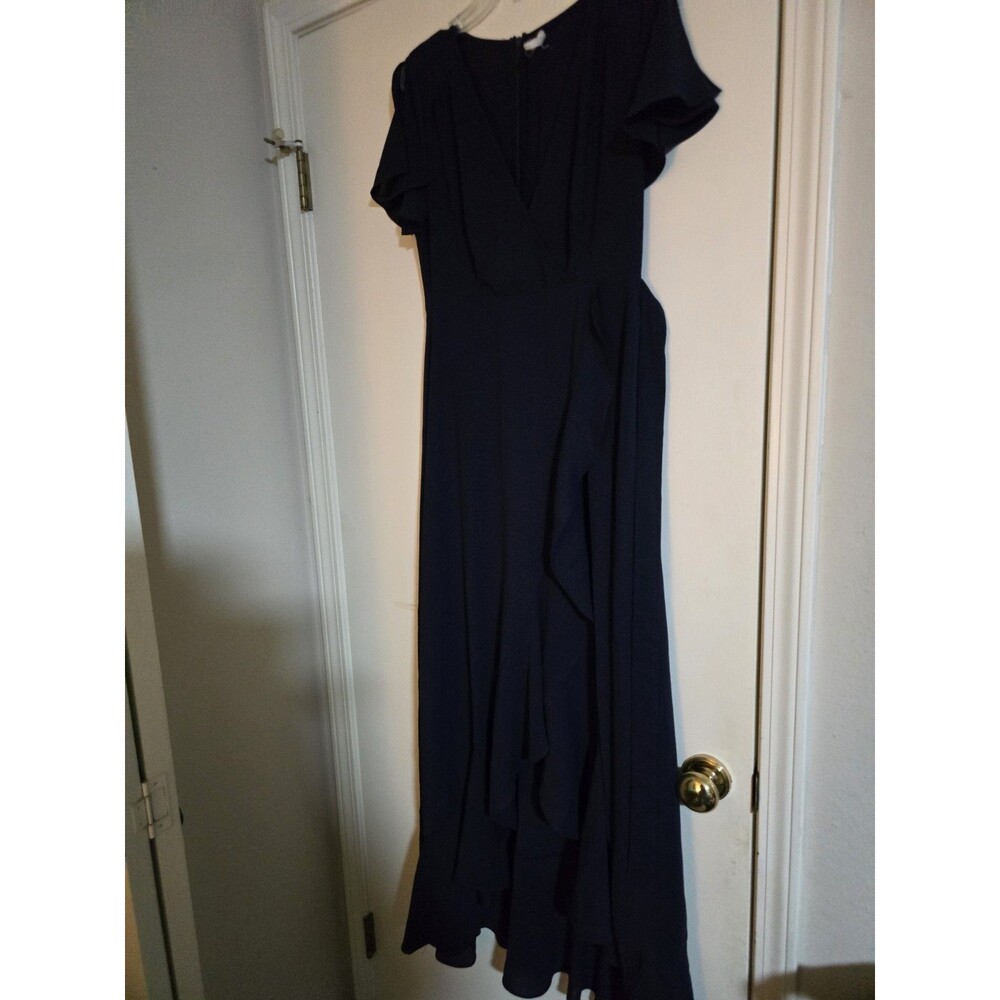 Altar'd State Women's Navy Hi-low Ruffle Bottom Semi Formal Wrap Dress Medium